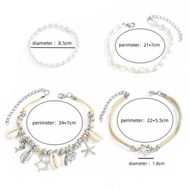 Jascatin 4PCS Beach Summer Tassel Layered Shell Star Conch Anklets White Map Ankle Bracelet Beaded Beach Foot Jewelry for Women
