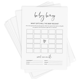 Baby Shower Bingo Game - Baby Gift Bingo with Word Scramble, Blank Squares, 50 Cards (Minimalist)