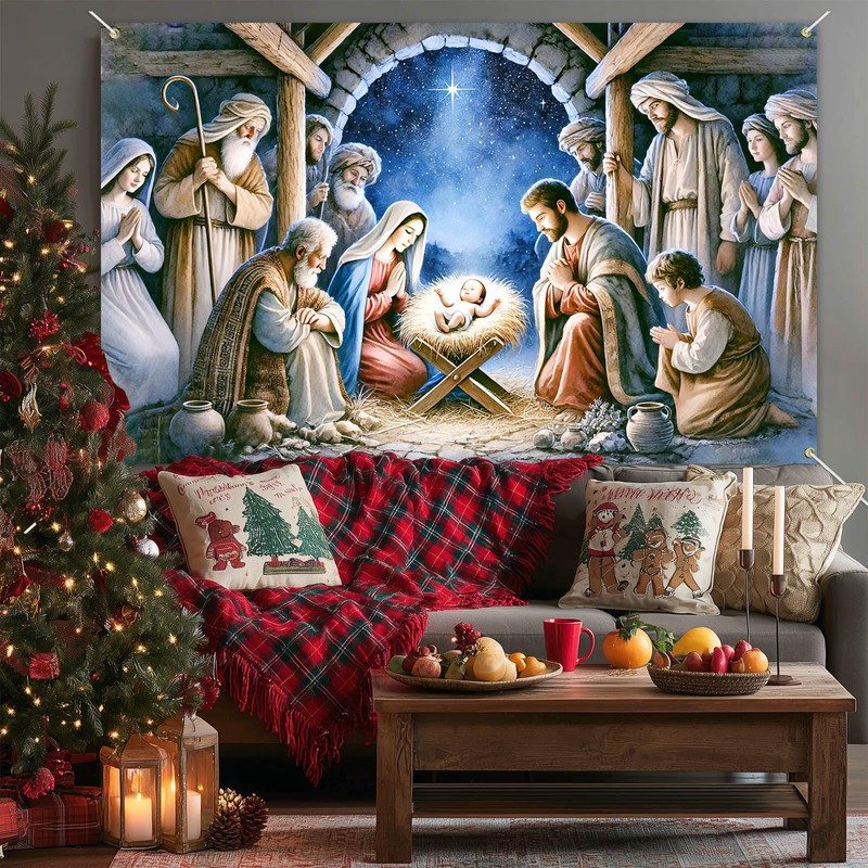 HOMETITUTE Nativity Scene Banner Holy Night Manger Decorations 71 x
