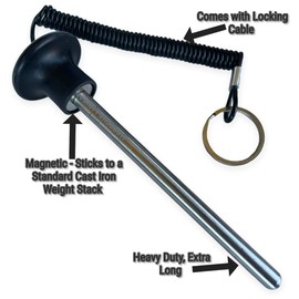 TreadLife Fitness Universal Weight Stack Pin for Commercial Gym or Home Gym | Heavy Duty Magnetic 3/8" Diameter Extra Long 5.5" Pin Insert | Health Club Grade Steel | Black