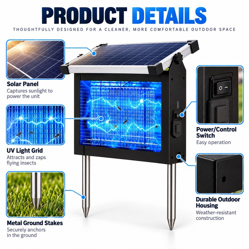 Solar Bug Zapper for Outdoor Use – 4500V Waterproof Mosquito
