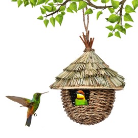 Funny toy Casas de colibríes, casa de pájaros Colgante de césped Natural, Nido de colibrí Tejido a Mano, Adecuado para Ventanas de jardín, decoración del hogar al Aire Libre. (Versión Mejorada)