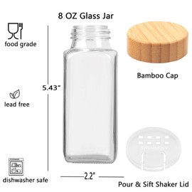 SWOMMOLY 24 Pcs Glass Jars with Labels, 8 oz Spice Bottles with Bamboo Lids, Empty Shaker Containers with 366 White Labels, Chalk Marker, Funnel Set