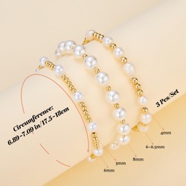 Ornaland 3 Pcs Pearl Bracelets for Women Gold Beaded Bracelets Stackable Bracelets Set Stretch Summer Beach Jewelry for Women