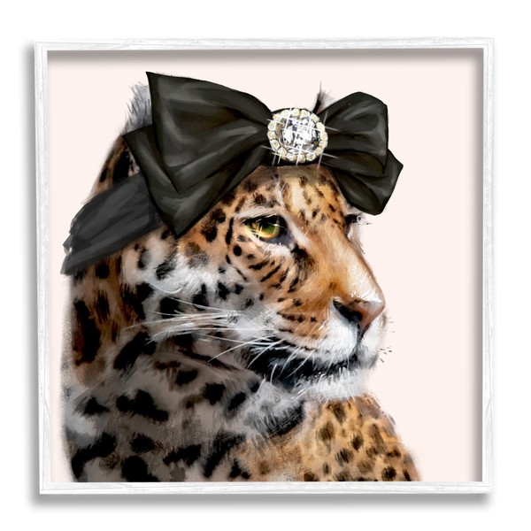 Stupell Industries Glam Leopard Fancy Hair Bow Safari Animal Fashion,