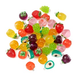 Stiesy 40Pcs 8 Styles Resin Fruit Charms Pendants Imitation 3D Fruit Charm Transparent Strawberry Grape Peach Pineapple Dangle Charms for DIY Crafts Jewelry Making