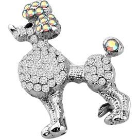 Rhinestone Silver-Plated Poodle Dog Women's Brooches Pins Animal Lapel Collar Jewelry Accessories Cute Gifts, Aluminum, rhinestone