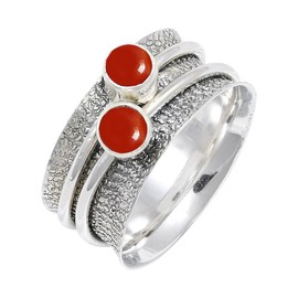 JEWELSTREZORO Cabochon-Karneol Edelstein 925 Sterling Silber Stilvoller handgefertigter Band Ring Geschenkartikel Herren & Damen Schmuck TSR151BZ_8 (54 (17.2))