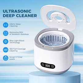 Ultrasonic Jewelry Cleaner Digital Timer, Retainer Cleaner Machine for Mouth Guard, Braces, Aligner, Toothbrush Head Ultrasonic Retainer Cleaner 200ml Capacity