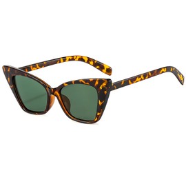 ADEWU Vintage Cat Eye Sunglasses Fashion Rectangular Women's Sunglasses Cat Eye Sunglasses with UV Protection, Leopard/Green
