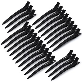GEELBS 24 Pieces Duck Bill Hair Clips, 3.5 Inch Rustproof Metal Alligator Curl Clips with Holes for Hair Styling (Black)