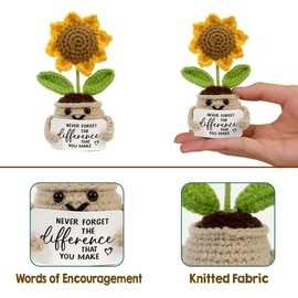 Mini Positive Crochet Sunflower, Cute Cheer Up Gifts for Women, Crochet Doll with Optimistic Card for Birthday Gifts, Ideas for Friend Coworker and Desk Decor
