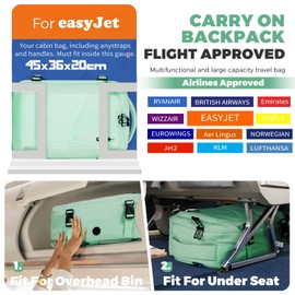 VOESLD for Easyjet Cabin Bag 45x36x20, Travel Backpack Light Green, Rucksack for Men Women Carry on Travel Bag Laptop Backpack, Can be Used as a Sports Backpack, Leisure, Work Bag