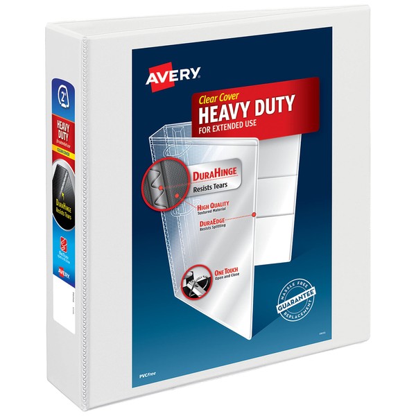 Avery Heavy-Duty View 3 Ring Binder, 2" One Touch Slant Rings, Holds 8.5" x 11" Paper, 1 White Binder (05504)