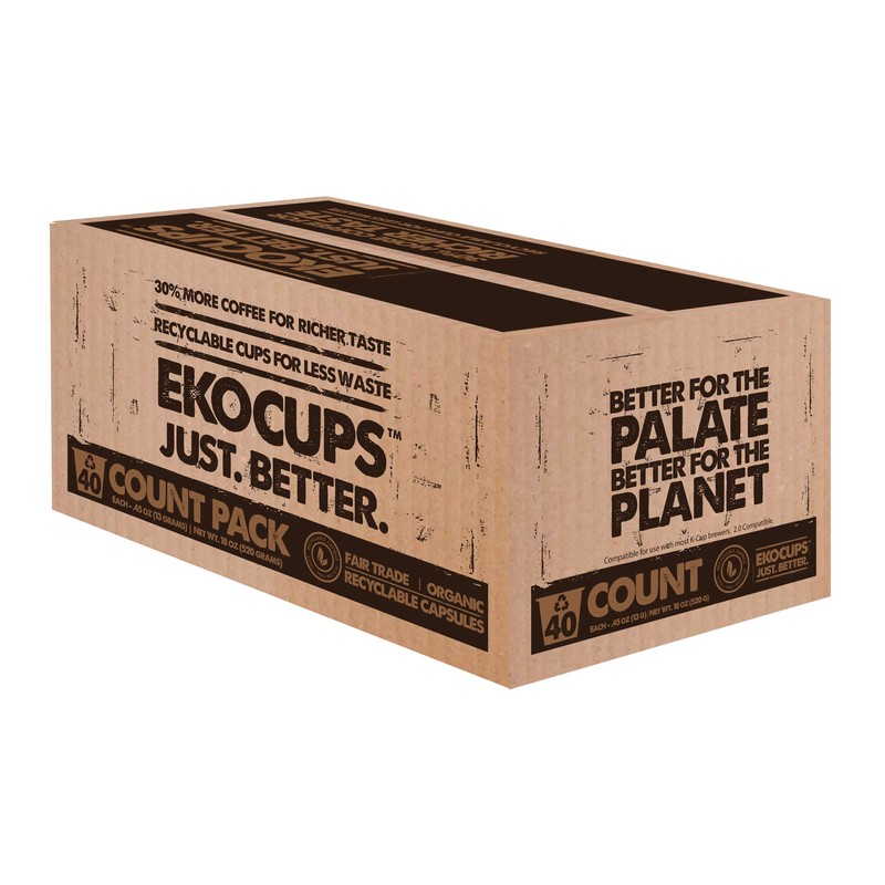 EKOCUPS Artisan Organic Espresso Roast Hot or Iced Coffee, in