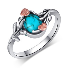 Naxidaze Genuine Turquoise Rings for Women 925 Sterling Silver Leaf Ring Vintage Boho Western Nature Gemstone Turquoise Jewelry for Women, Sterling Silver, Turquoise