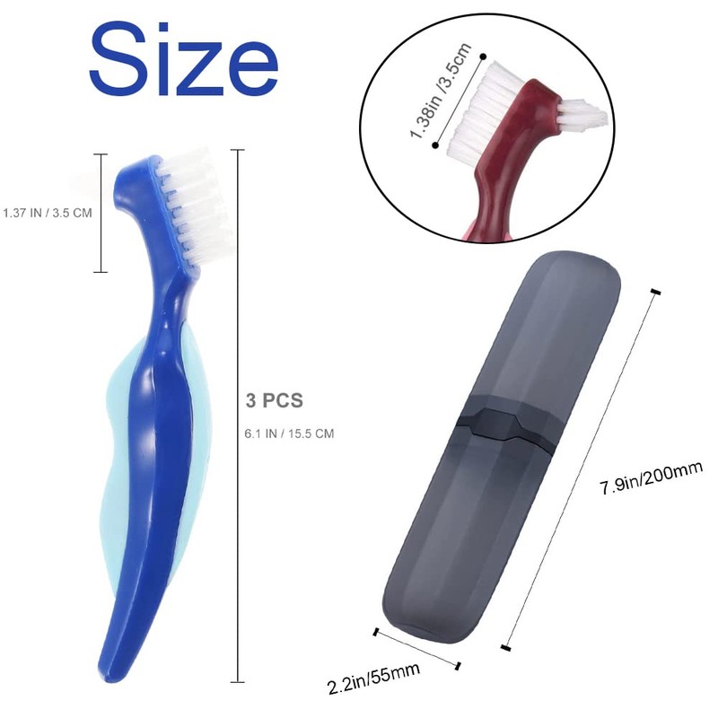 3 Pieces Hard Denture Brush Oral Care Double Sided Brush