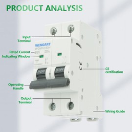 Wengart MCB Circuit Breaker WGM12-63H, 20A AC230V 2P 10kA B-Char, Suitable for Household Appliances and Lighting Circuits, Suitable for Distribution Boxes
