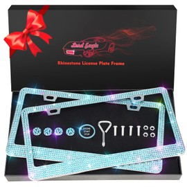 Bling License Plate Frames 2 Pack - Stainless Steel Rhinestones Car Accessories with 1200 Crystals, Universal Fit Decorative Diamond Plate Covers for Women Men All Cars -Lake Blue