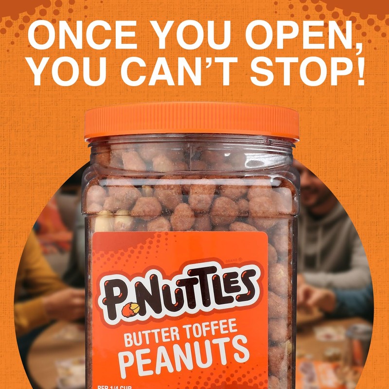 P-Nuttles Butter Toffee Covered Peanuts, 44 Oz Resealable Jar (Pack
