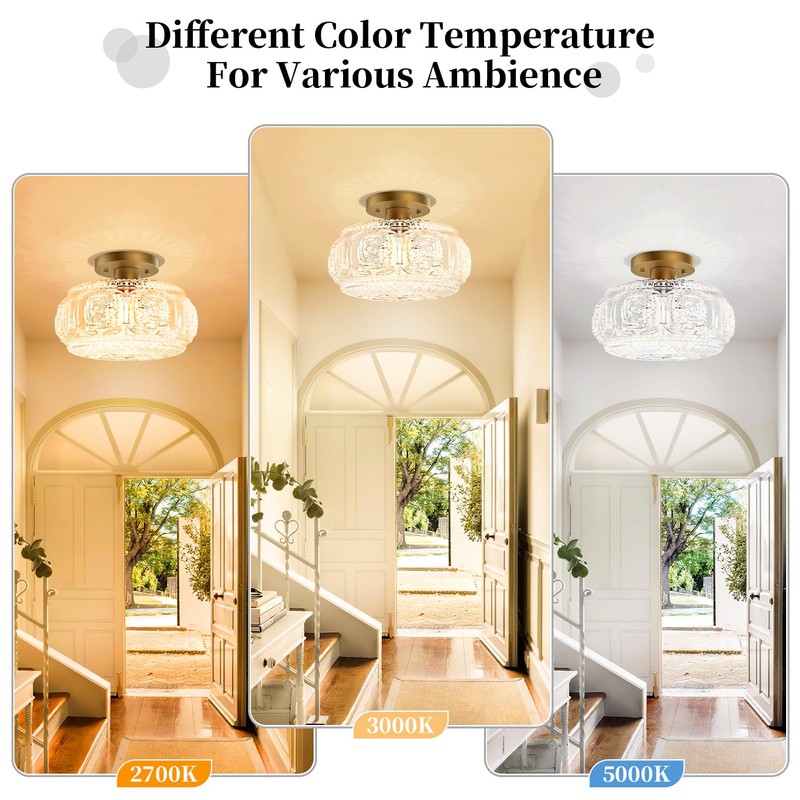OYKYOHEI Semi Flush Mount Ceiling Light, Upgraded Larger Gold Glass
