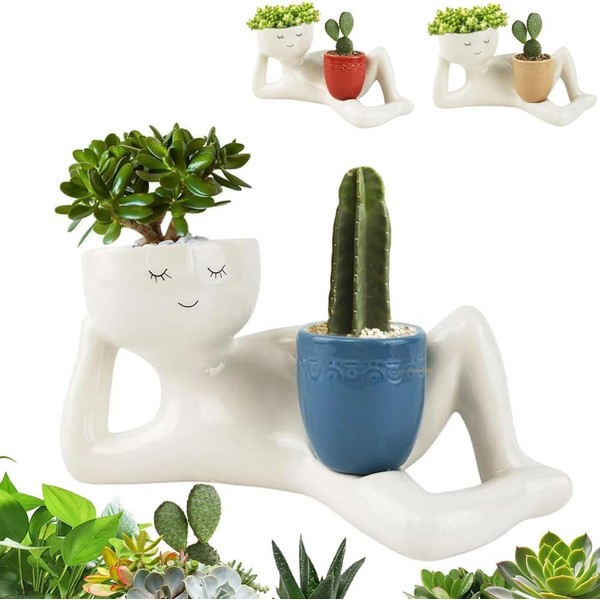 Lazy Guy Planter - Funny Smiling Face Resin Flower Pot