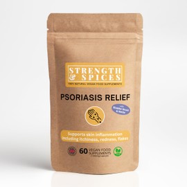 STRENGTH & SPICES100% Natural Vegan Food Supplements Strength & Spices Psoriasis Relief Skin Care Supplements, Immune System Booster with 31 Powerful Ingredients and Amino Acids, Soothes Red, Flaky Skin, 1000 mg, 60 Vegan Capsules, Refill
