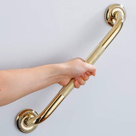 IMPEU Textured Shower Grab Bar, 16-Inch Bathroom Support Rails, Stylish Safety Armrest Hand Rail, Polished Brass/Gold Finish, Good for Senior, Kids, Elderly