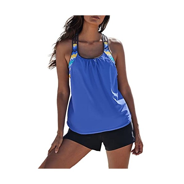 Aleumdr Womens Blouson Printed Push Up Tankini Set Padded Bathing