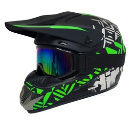 Youth Dirt Bike Helmets Kids Teen Motocross, Motorcycle, BMX, ATV, Off-Road, Four Wheeler, Moutain Bike Fashion Full Face Helmets Boys Girls Dot Approved (Goggles Gloves Faceshield) (Green Large)