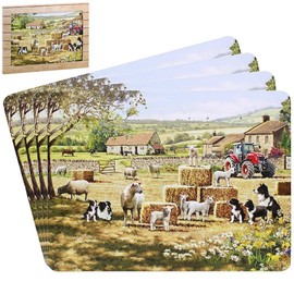 The Leonardo Collection Collie & Sheep Table Place Mats Set of 4 | Non Slip Washable Table Mats For Dining | Designed By Macneil Studios | Set of 4 Printed Designer Placemats