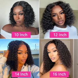 GOLFMAX Glueless Wigs Human Hair Pre Plucked Pre Cut Wear and Go Glueless Wig Curly Short Bob Wig Human Hair Wigs Deep Wave 4x4 Lace Closure Wigs Human Hair 10 Inch