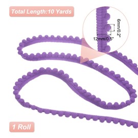 QUARKZMAN 10 Yards Pom Pom Trim Ribbon, 0.5 Inch Wide Purple Pom Pom Ball Fringe Trim Sewing Fringe Fabric Trim Ribbon for DIY Crafts Curtain Clothes Pillow Home Decoration