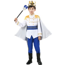 LOOLOOBRO Prince Cosplay, Children's Costume, Costume, Christmas, Prince Transformation, Boys, 7-Piece Set, Party, Stage Costume, with Crown, Halloween, School Festival, New Year's Party, Stage