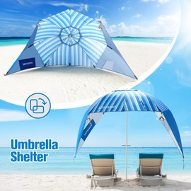 Lottafun Beach Shelter Umbrella Premiere UPF 50+ Umbrella Shelter for Sun and Rain Protection for Adult (10-Foot, Blue Stripe)