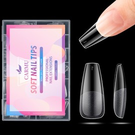 Carmu Medium Coffin Soft Gel Nail Tips 240pcs Pre-shape Coffin Acrylic Nails Tips Half Matte Full Cover Clear False Nails Tips for Nail Extension Home DIY Salon 12 Sizes Gelly Fake Coffin Nail Tips