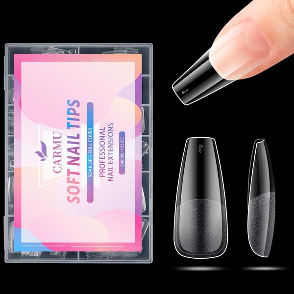 Carmu Medium Coffin Soft Gel Nail Tips 240pcs Pre-shape Coffin