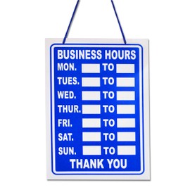 3 x Business Hours Sign Blue High Contrast Hanging Opening Closing Times Shop Door Notice