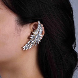 Marquise Wedding Earrings Gold Climber Rhinestone Earrings Bridal Clip On Earrings Ear Cuff Earrings Prom Crystal Earrings Cz Stud Ear Crawler Earrings Diamond Statement Earrings Jewelry for Women