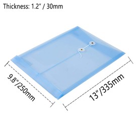 ZLYY 10 Pack Clear Blue Plastic Poly String Envelope with Expandable Gusset, for US Letter/ A4 Size Envelopes with Button String Snap Closure, 1.2 inch Gusset Top Opening