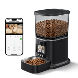 Automatic Cat Feeder with Camera, 2-Way Video& Audio, HD Video with Night Vision, 5G WiFi Pet Feeder, 5L Large Food Storage Container for Multiple Pet, Detachable for Easy Clean (Black)