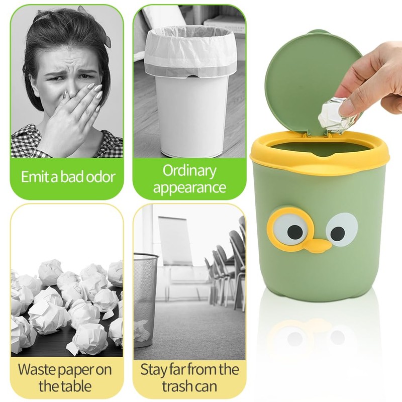 IBEQUEM Table Rubbish Bin with Lid, Cute Small Bin with
