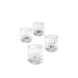 Serene Spaces Living Set of 4 Clear Ribbed Glass Votive Holders, Perfect for Weddings and Home Décor, Measures 2.25" Tall and 2" Diameter