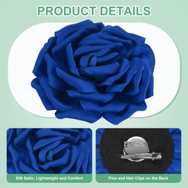 M METERXITY Large Rose Flower Brooches Lapel Pin, Lapel Pins Dainty Satin Fabric Big Camellia Flowers Oversized Brooches and Pins for Wedding/Parties/Clothes/Jewelry [16cm, Blue]