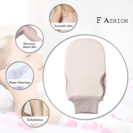 Vtrem Exfoliating Gloves for Shower Double Sided Bath Exfoliation Scrubber Remove Dry Dead Skin Soft Mitt Loofah for Body Cleansing Spa Massage (White)