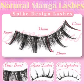 Ahrikiss Manga Lashes False Eyelashes Doll Eye Natural Anime Lashes 3D Spiky Wispy Faux Mink Cat Eye Lashes Clear Band Strips Manhua Lash(Soft Swoop)