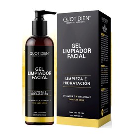 Gel Limpiador Facial con Vitamina C + Vitamina E + Aloe Vera - 80% Ingredientes Naturales- Limpiador Profundo Facial -Baja Espuma- Remueve Grasas y Toxinas- No Reseca- Limpieza e Hidratación Extrema - Ideal Para Todo Tipo de Piel - 235ml
