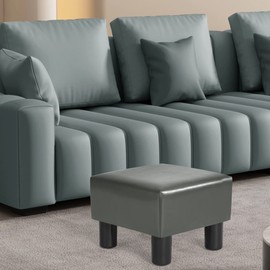 Adeco 13'' Small Square Ottoman Footstool- Modern Soft Padded Footrest-Small Step Stool for Living Room, Office (PU Leather)