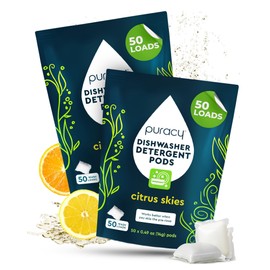 Puracy Dishwasher Pods, Natural Dishwasher Detergent, Citrus Skies Dish tabs - Enzyme-Powered, Spot & Residue Free - TikTok Trend Items, Must Haves from TikTok (Citrus Skies, 50 Count - 2 Pack)