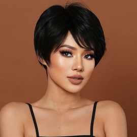 Women Short Wig for Women Daily Wear Short Cut Wig With Bangs Natural Black